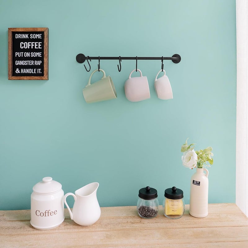 Mkono Mug Holder Wall Mounted Coffee Cup Rack Hanger Modern Metal with 5 Mug Hooks Rustic Utensil Tea Cups Storage Organizer for Kitchen Dining Room Coffee Bar,Black - Image 3